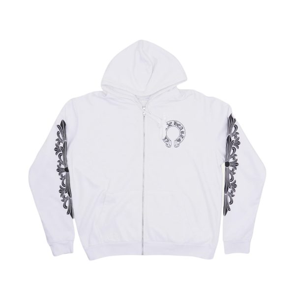Chrome Hearts Horseshoe Floral Zip Up Hoodie White