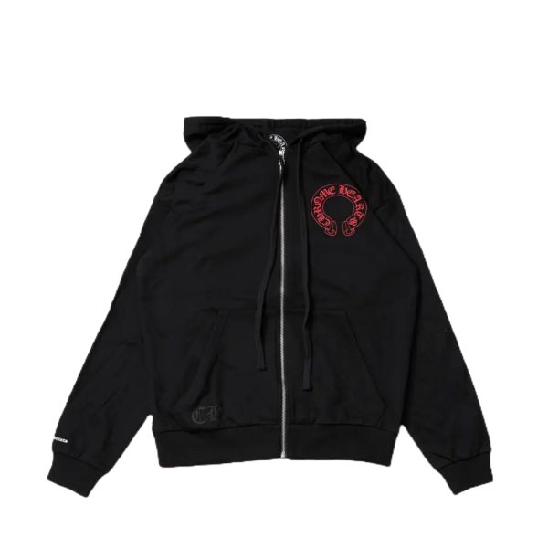 Chrome Hearts Red Horseshoe Cross Cemetery Zip Up Hoodie