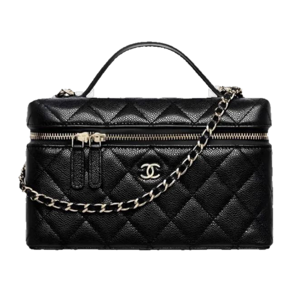 Chanel Caviar Slim Vanity Bag in Black Silver